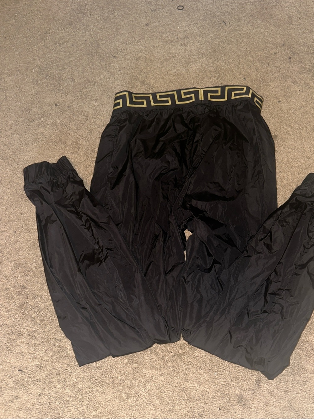 Versace Black Track Pants with Gold Waistband